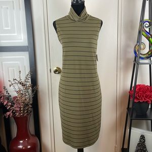 Olive Green with Black Stripes Sleeveless Sundress